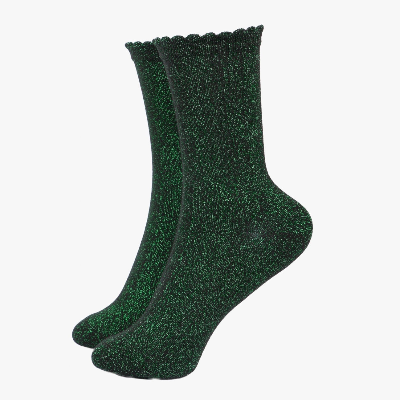 Scalloped Glitter Socks - Green