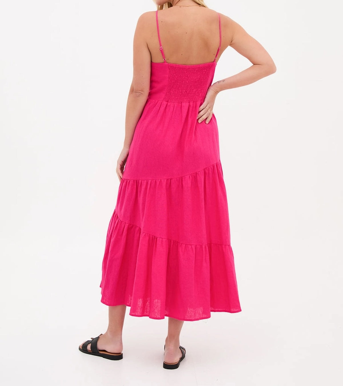 Heliotique | Fika Asymmetric Linen Midi Dress - Pink