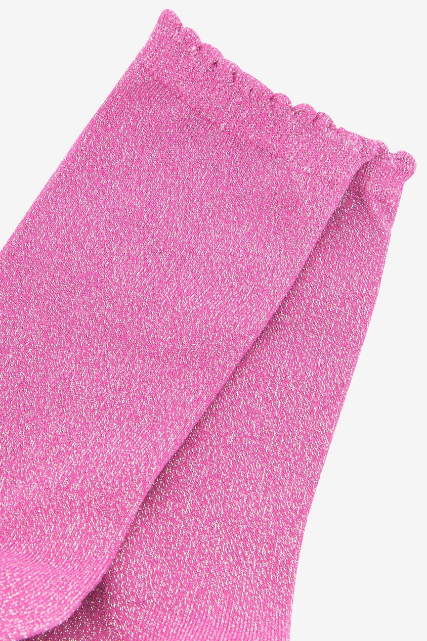 Scalloped Glitter Socks - Pink
