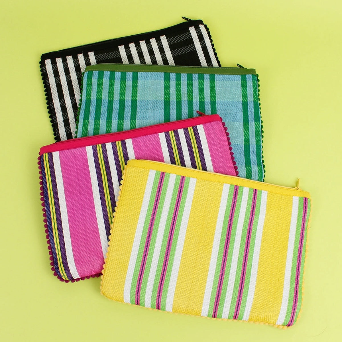 Recycled Woven Pom Pom Pouch - Yellow