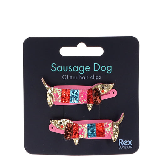 Heliotique Glitter Hair Clips - Sausage Dog