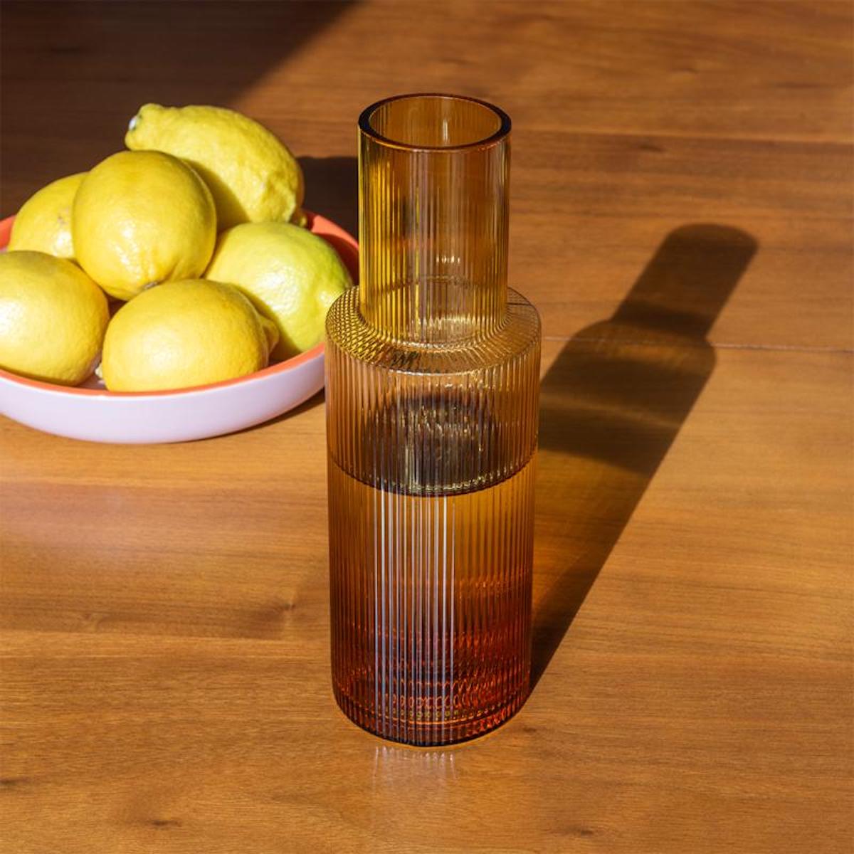 Heliotique Retro Ribbed Glass Carafe - Amber