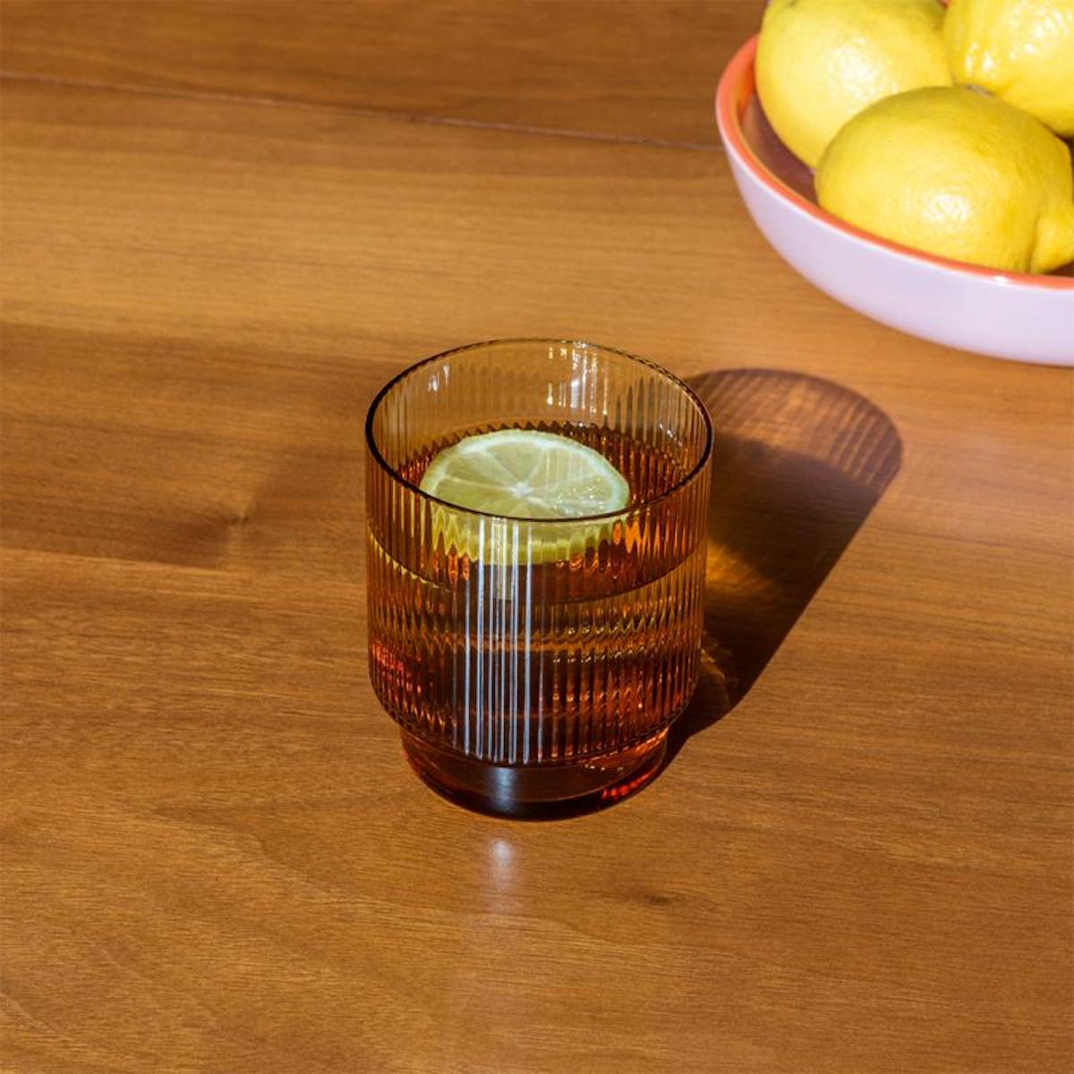 Heliotique Retro Ribbed Glass Tumbler - Amber