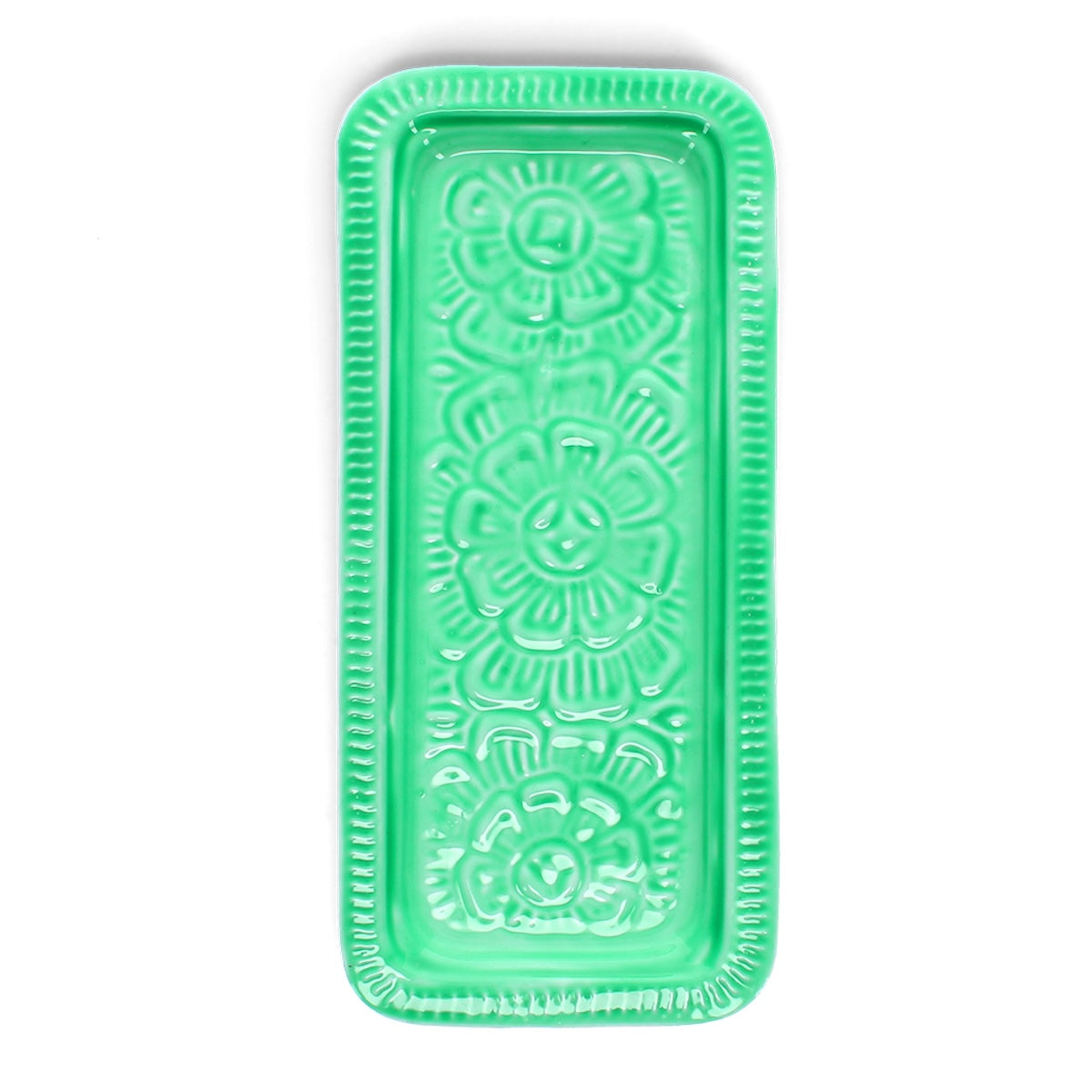 Heliotique Enamel Floral Trinket Tray - Green