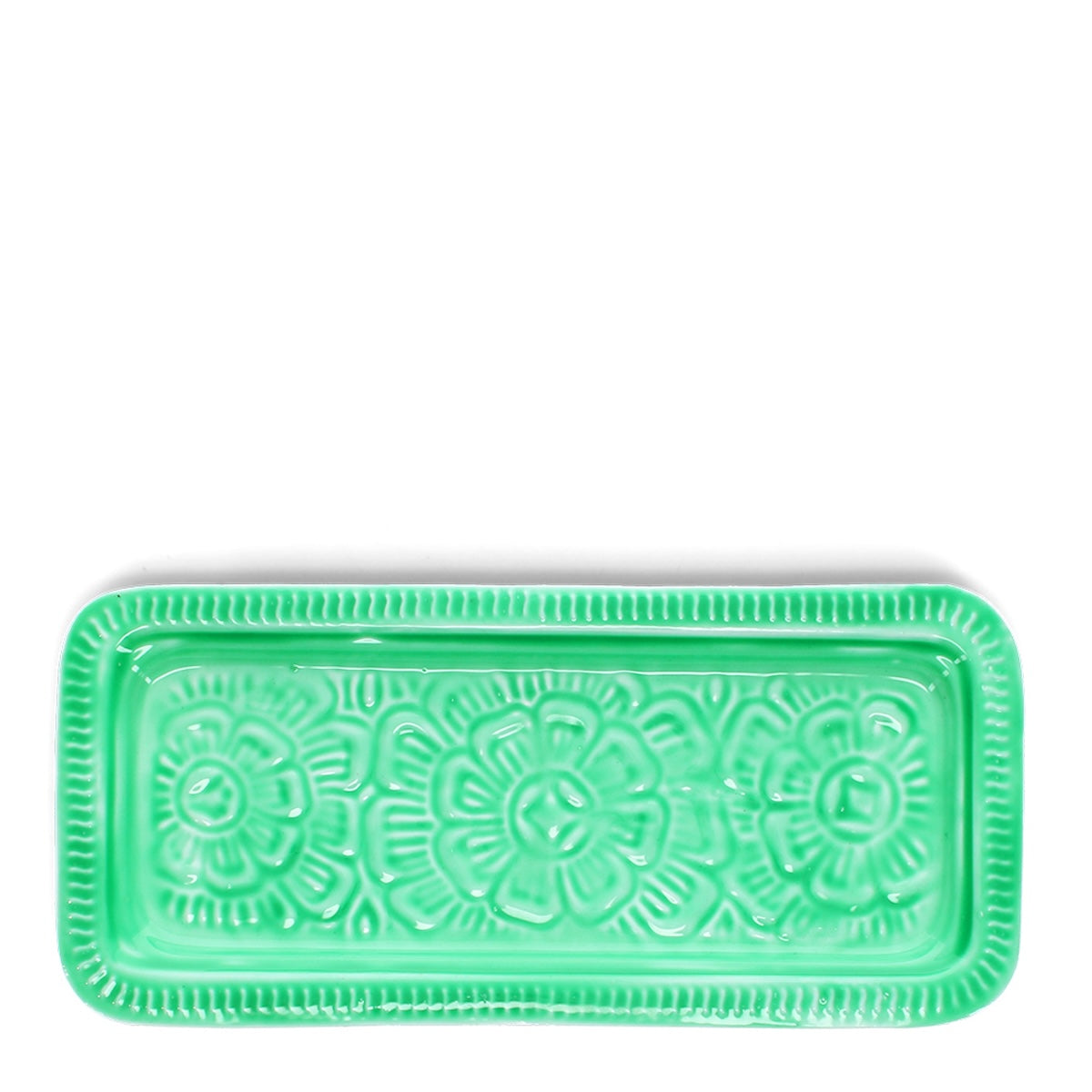 Heliotique Enamel Floral Trinket Tray - Green