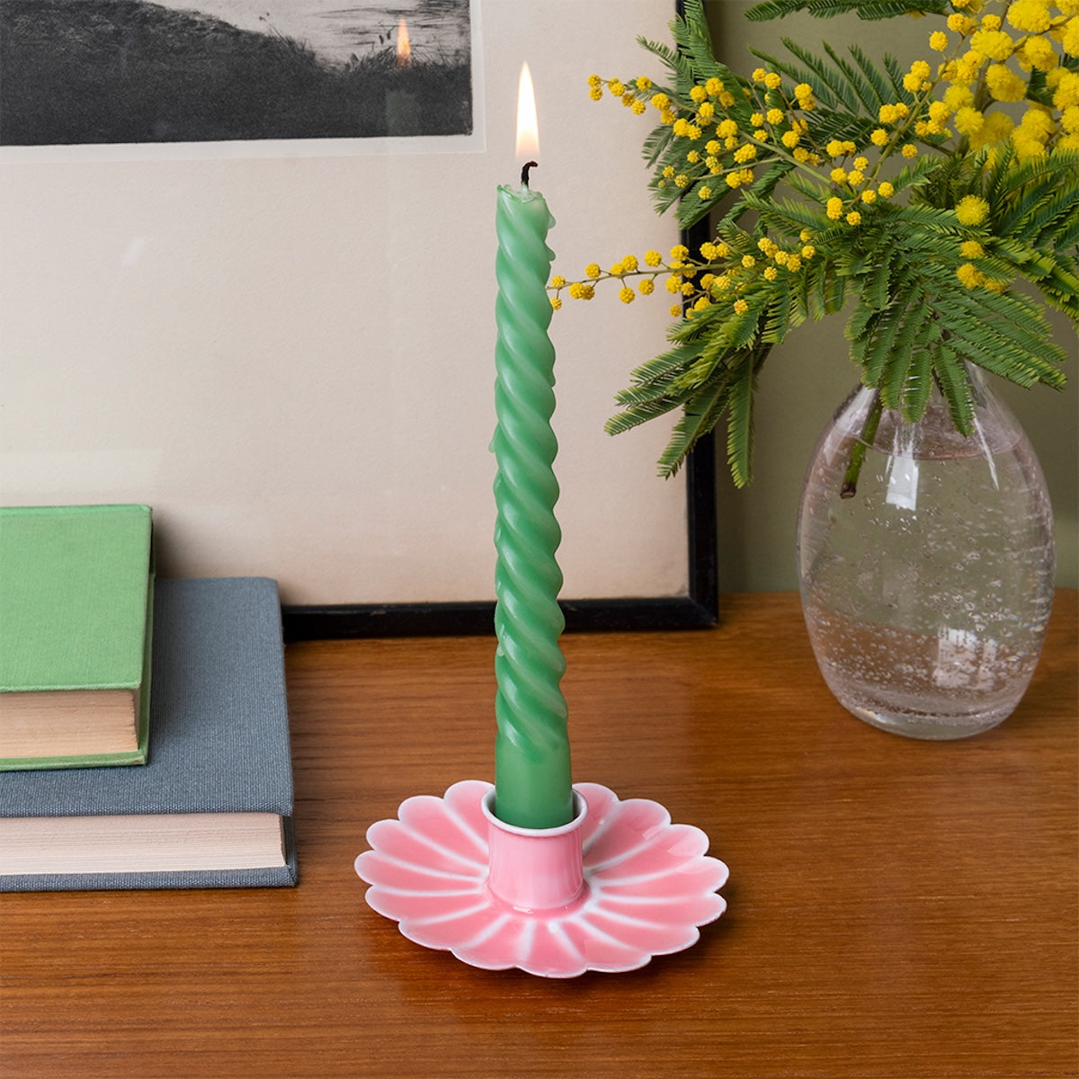 Heliotique Enamel Flat Flower Candle Holder - Light Pink