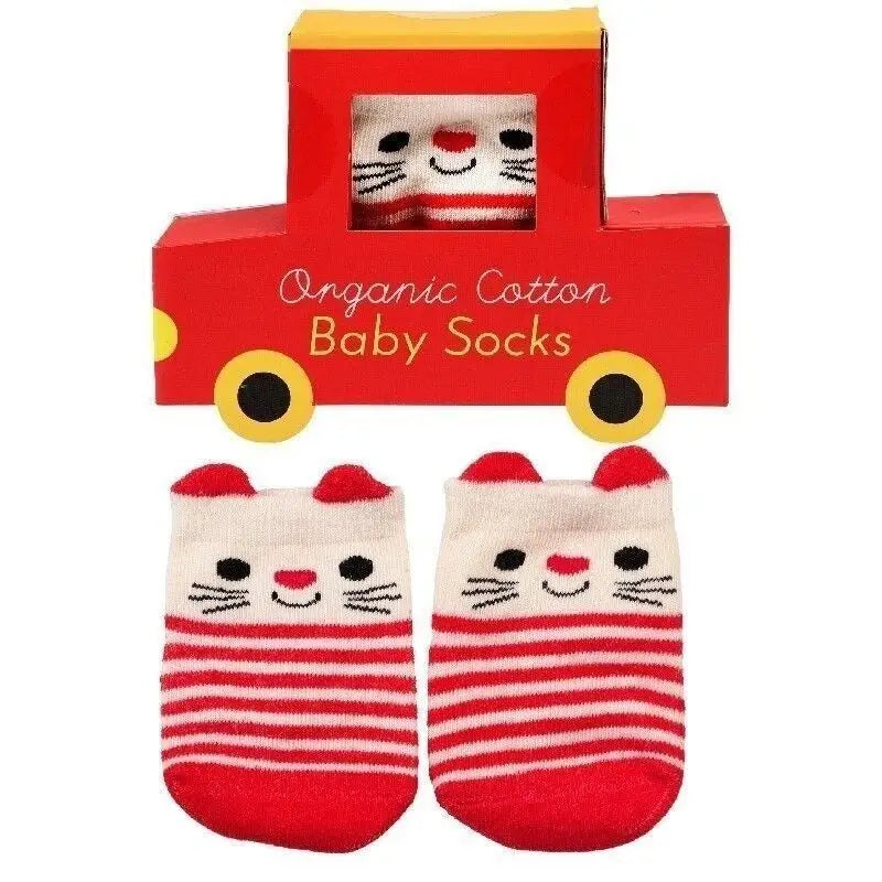 Heliotique | Rex London Organic Cotton Baby Socks - Red Cat