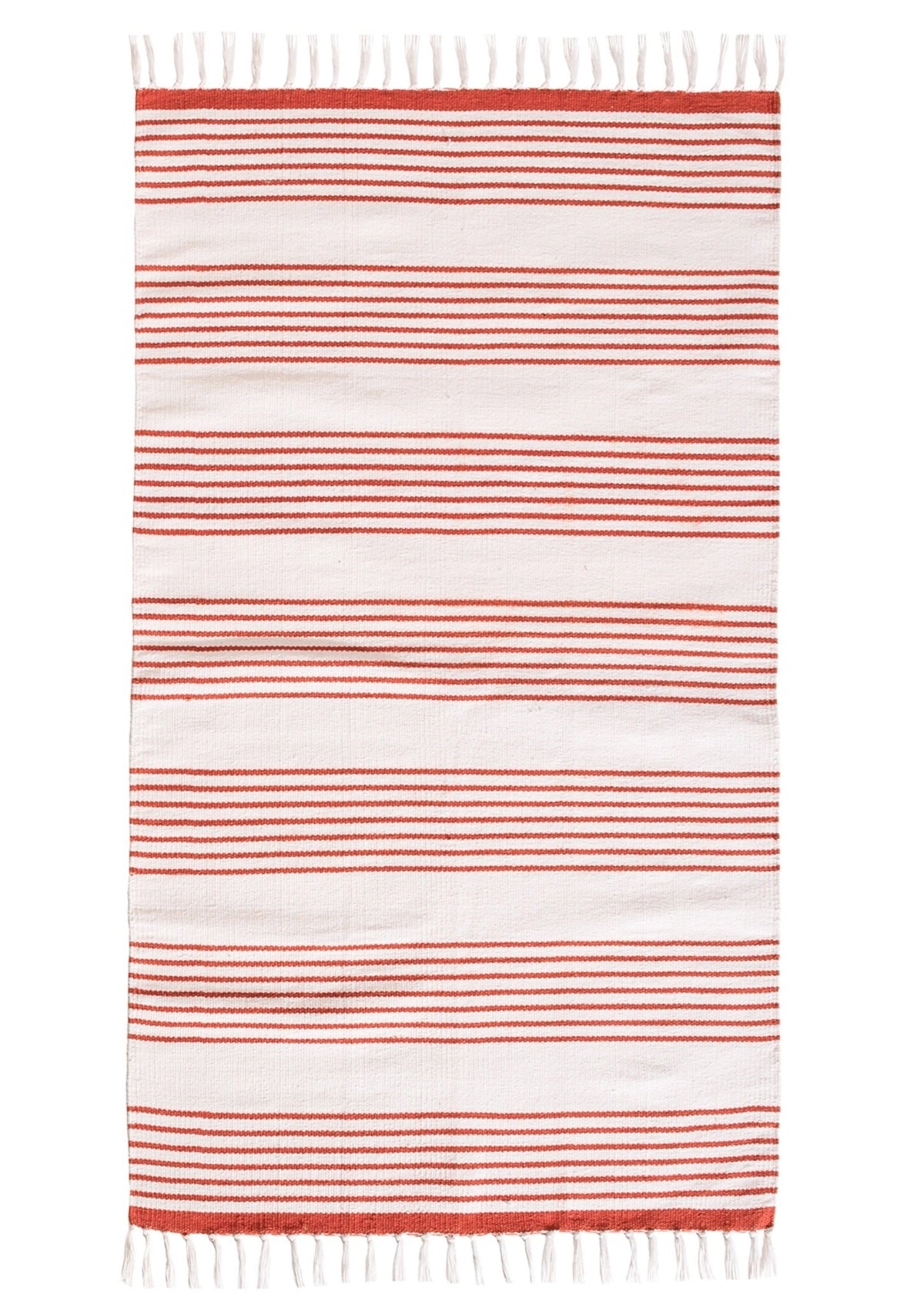 Heliotique | Namaste Orissa Cotton Woven Stripe Rug - Brick Red