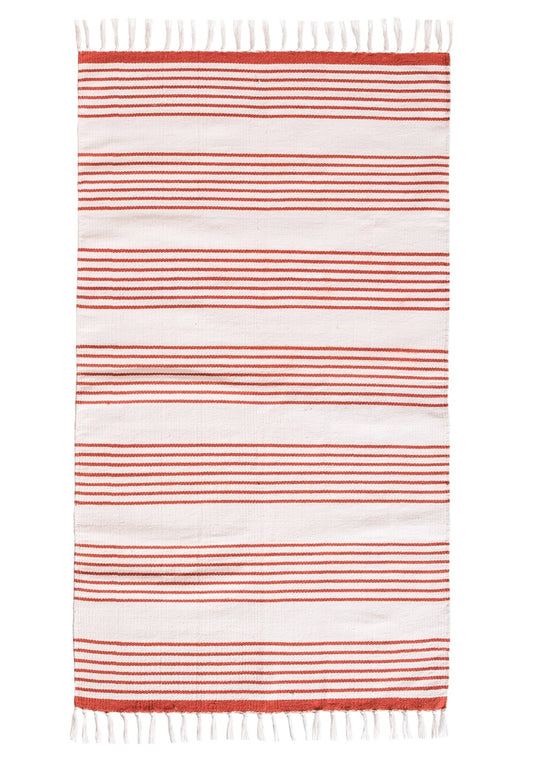 Heliotique | Namaste Orissa Cotton Woven Stripe Rug - Brick Red