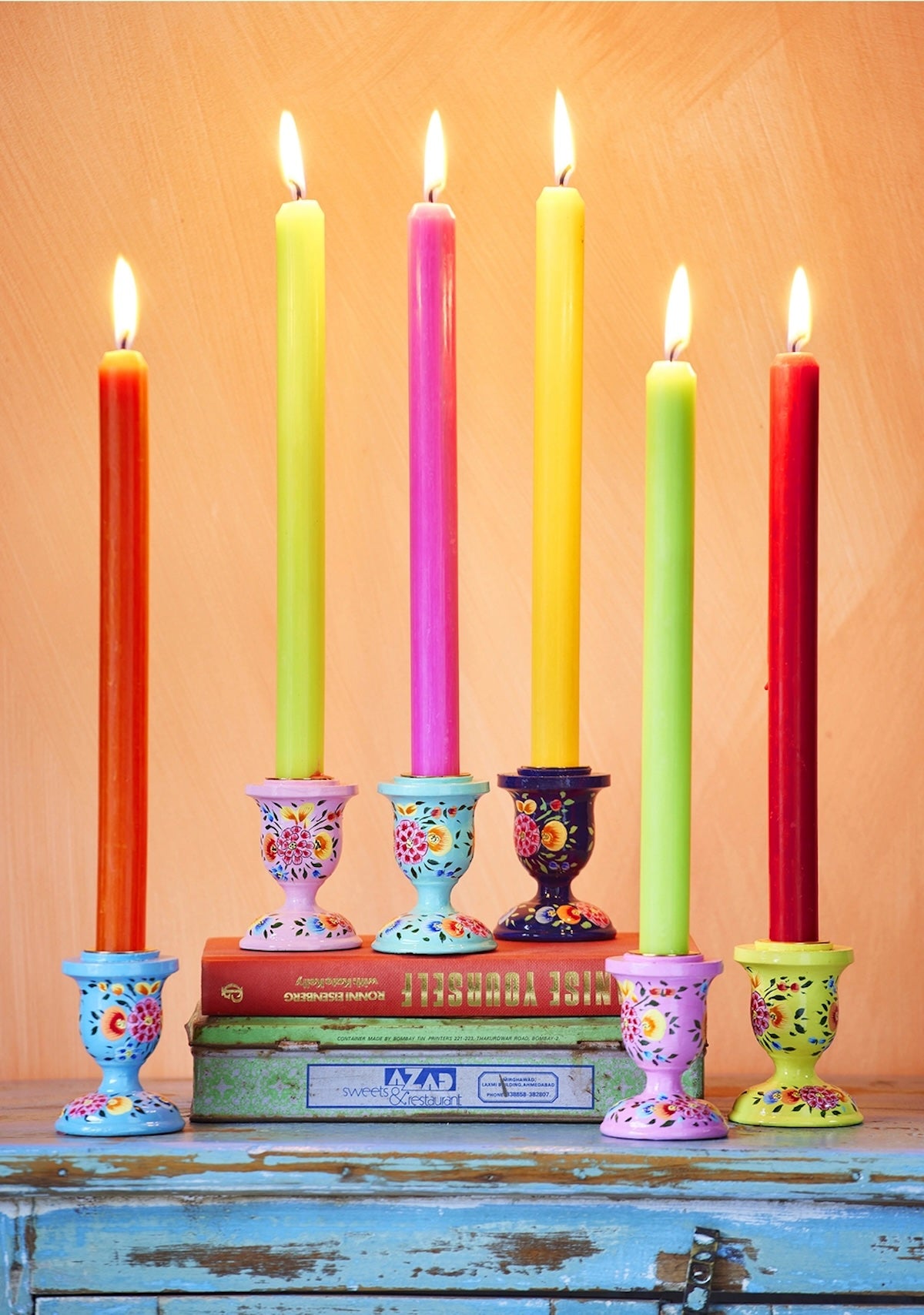Heliotique Hand Painted Kashmiri Candlestick