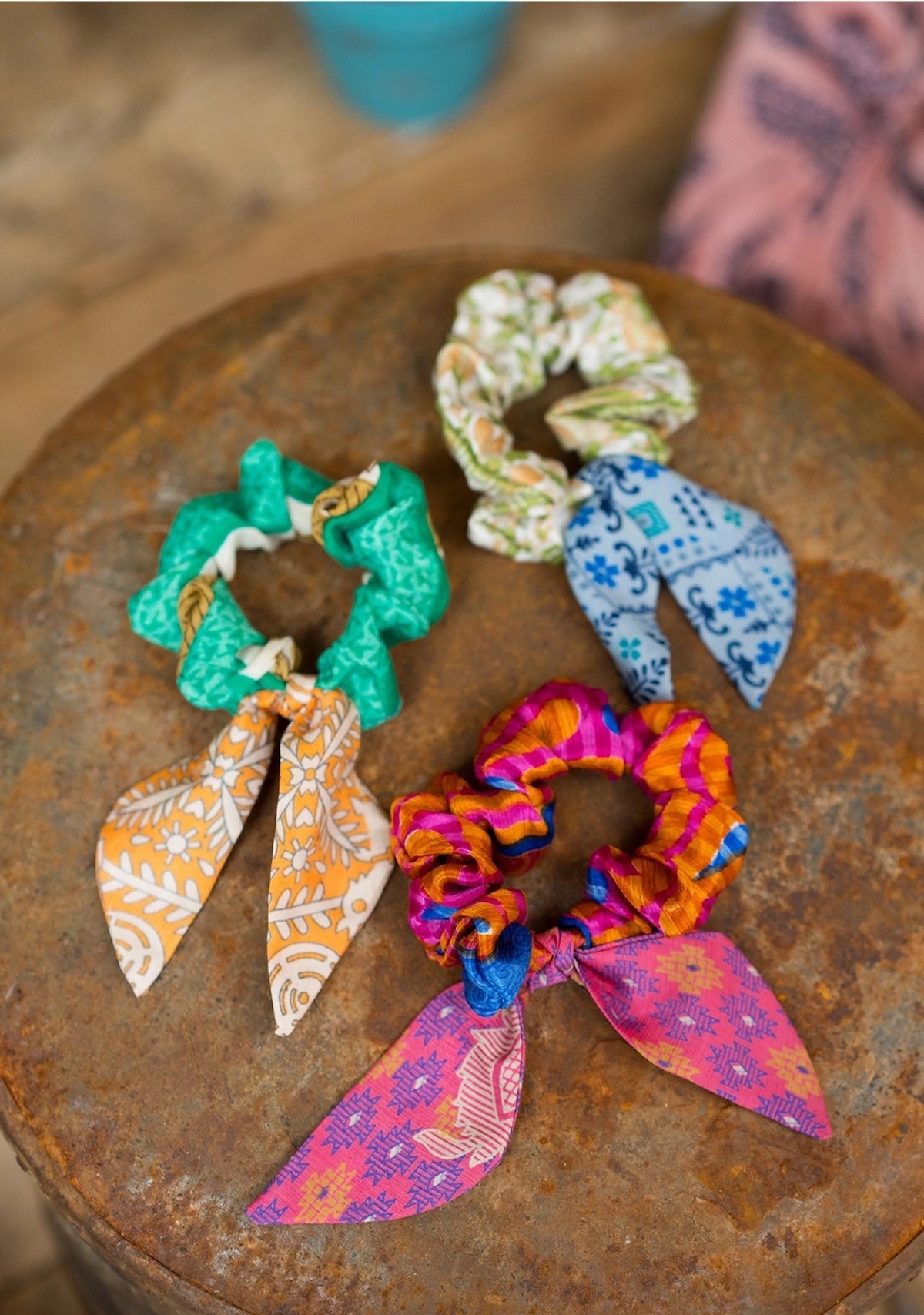 Heliotique | Namaste Recycled Sari Hair Scrunchie with Tie