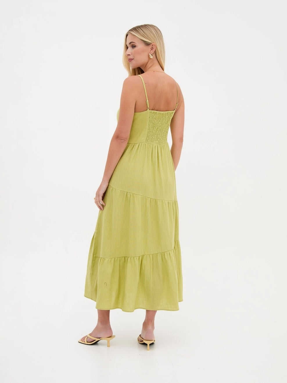 Heliotique | Fika Asymmetric Linen Midi Dress - Lime