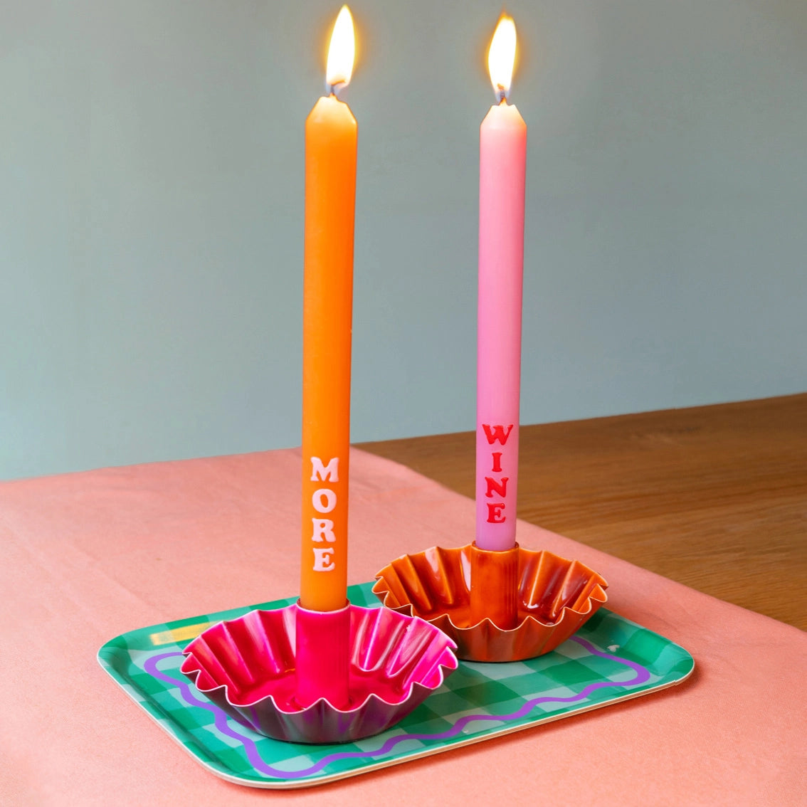 Heliotique Scalloped Enamel Candle Holder - Brick Red