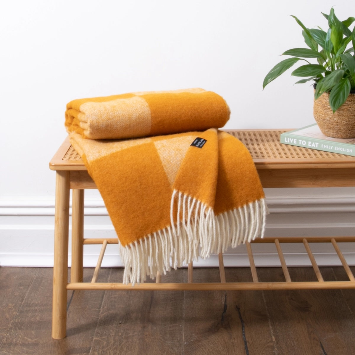 Checker Board Wool Blanket - Mustard Yellow