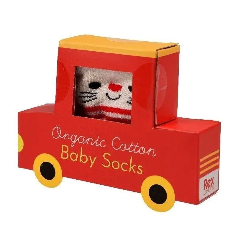 Heliotique | Rex London Organic Cotton Baby Socks - Red Cat