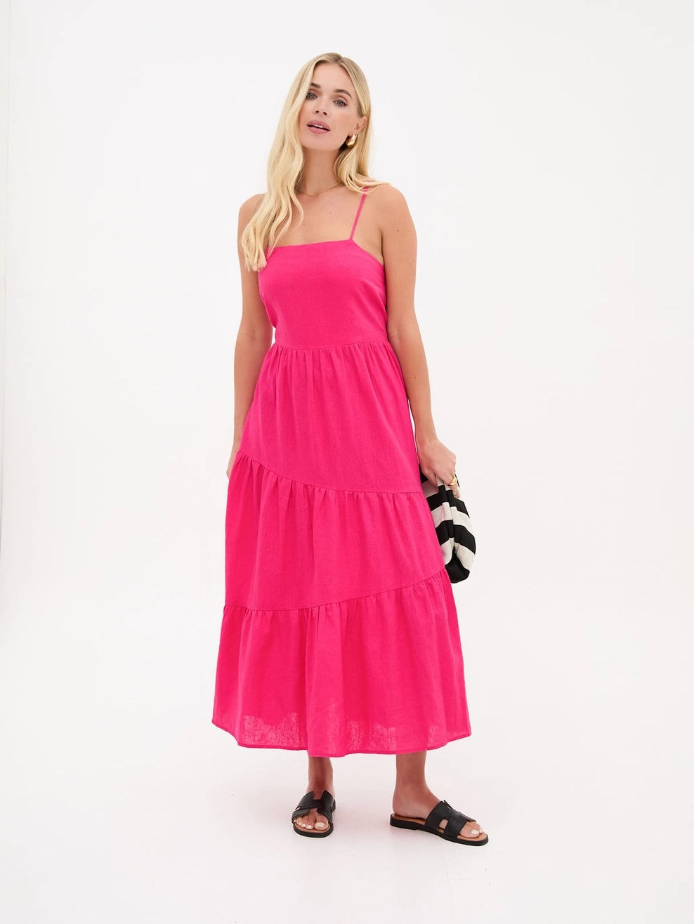 Heliotique | Fika Asymmetric Linen Midi Dress - Pink