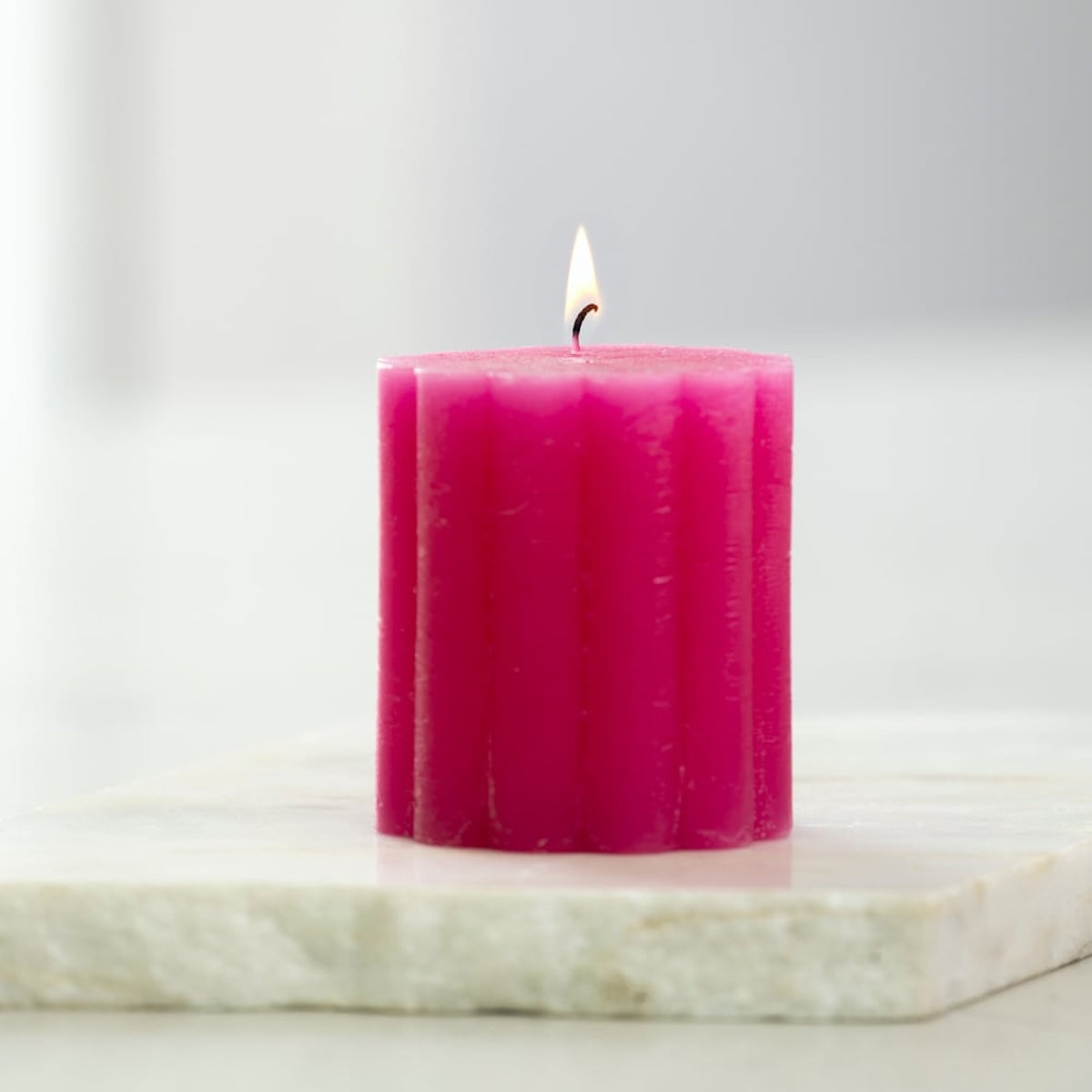 Heliotique | Grand Illusions Rustic Scalloped Pillar Candle - Fuchsia