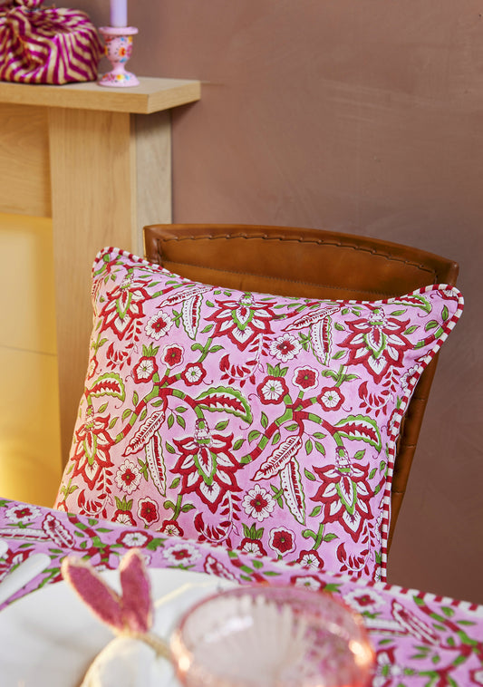 Heliotique Arana Floral Block Print Cushion