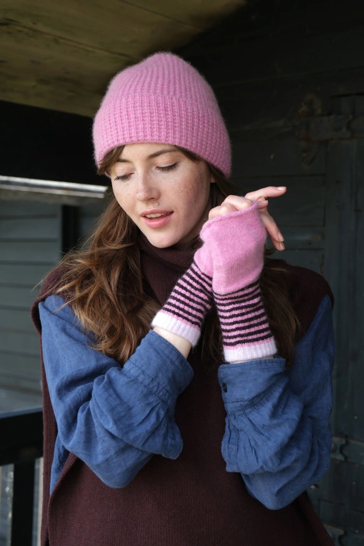 Heliotique | Quinton & Chadwick Angora Fingerless Mittens - Quartz