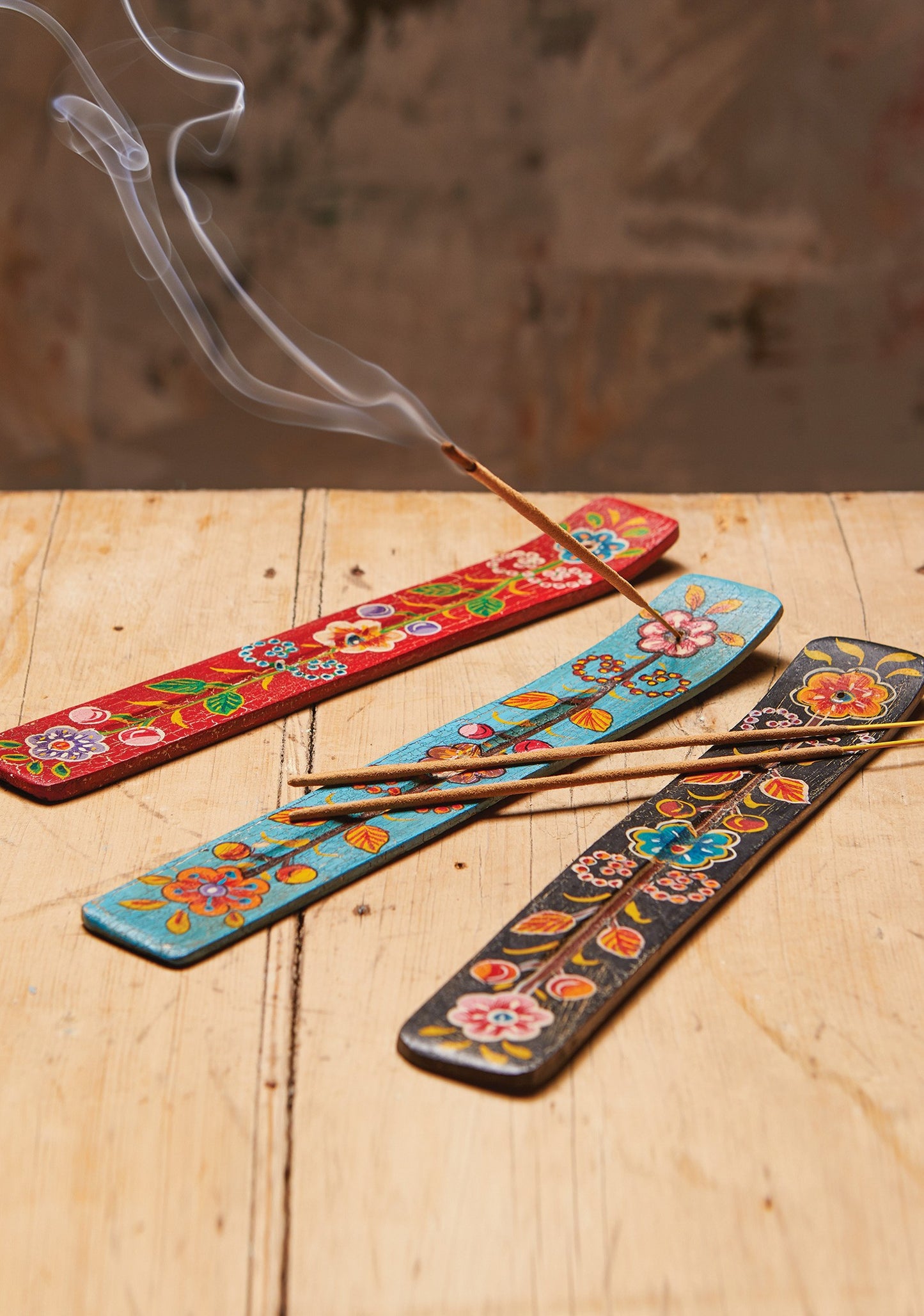 Heliotique Hand Painted Floral Wooden Incense Holder