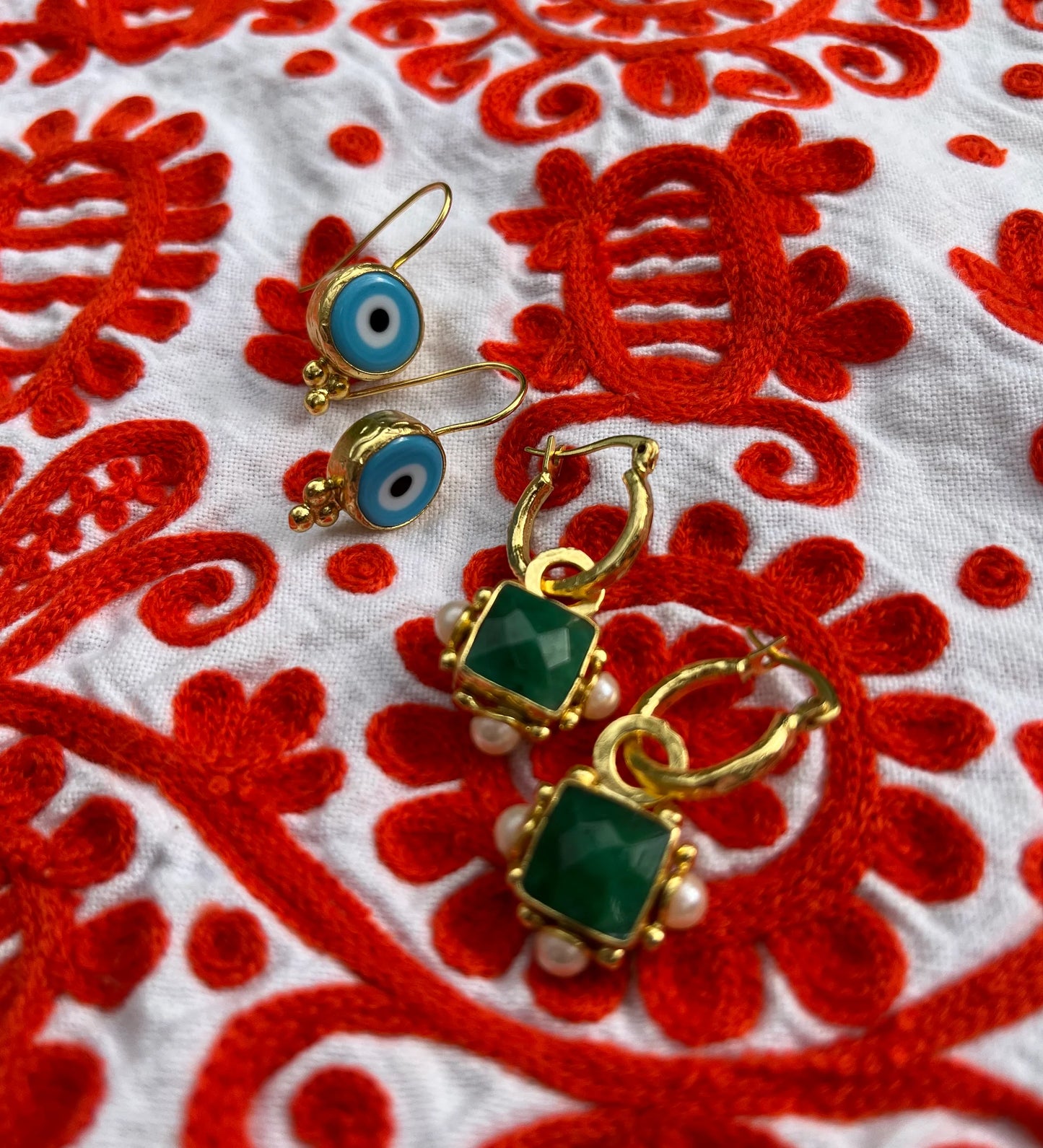 Heliotique Esther Emerald & Pearl Hoop Earrings