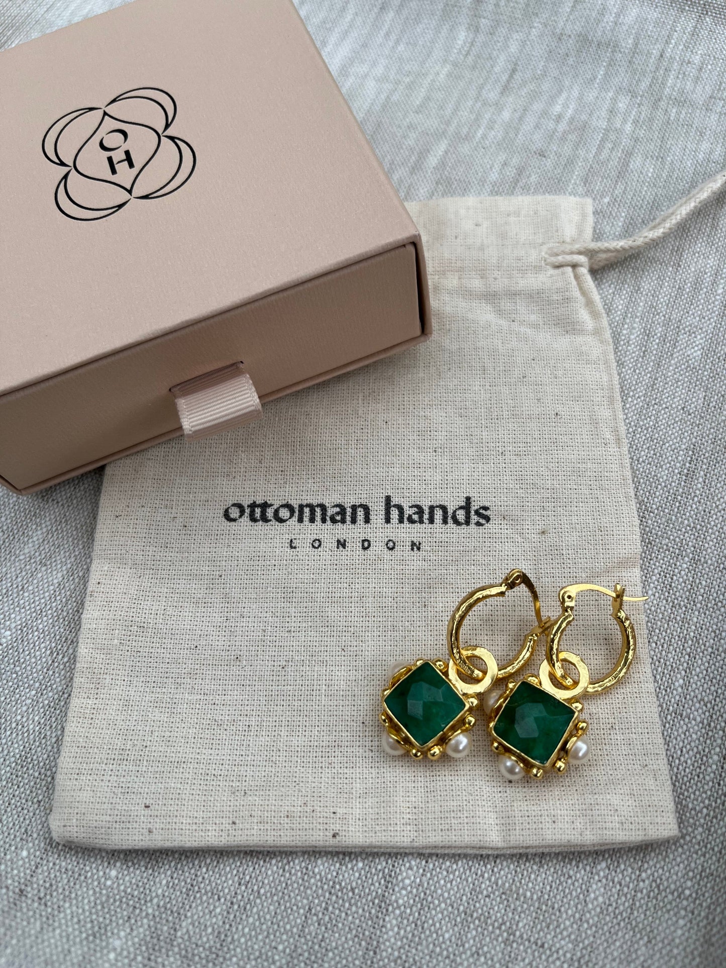 Heliotique Esther Emerald & Pearl Hoop Earrings
