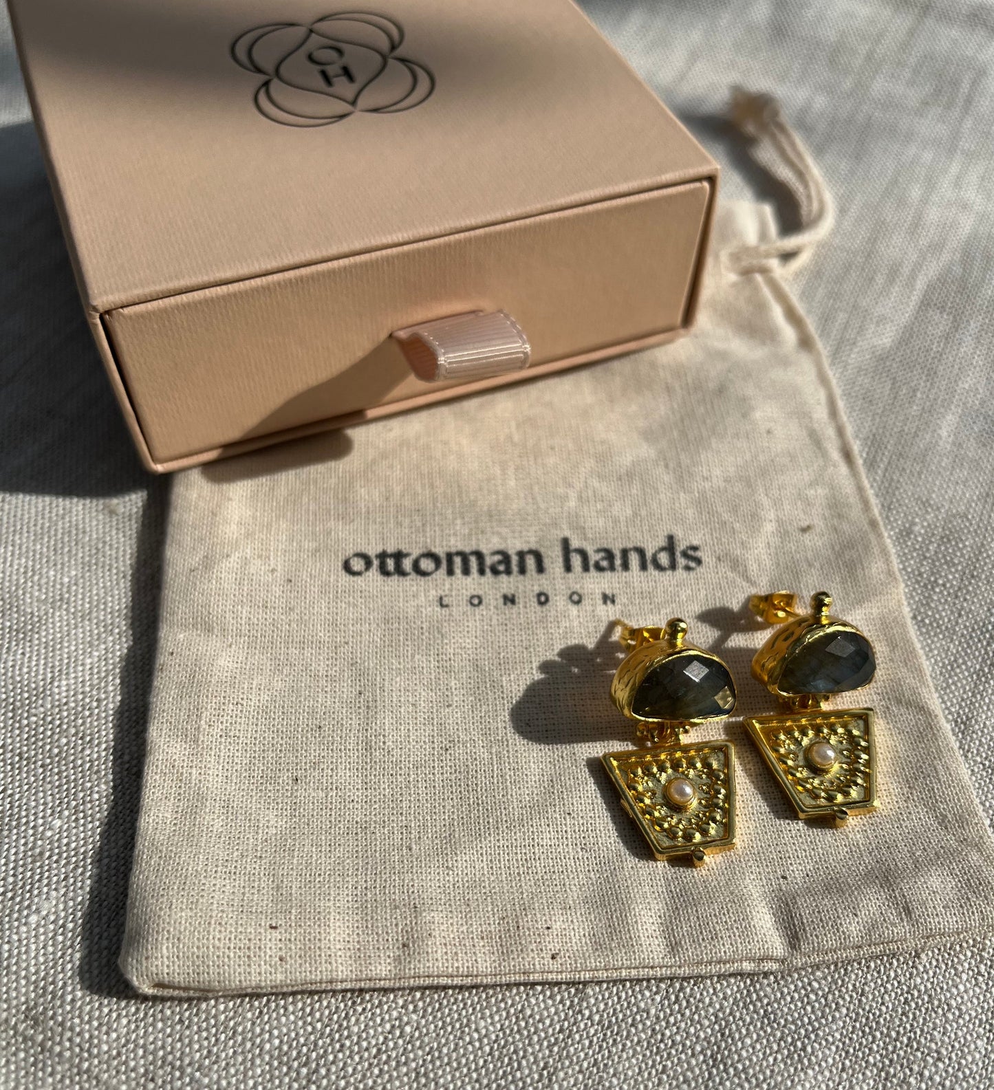 Heliotique Naila Labradorite & Pearl Drop Stud Earrings