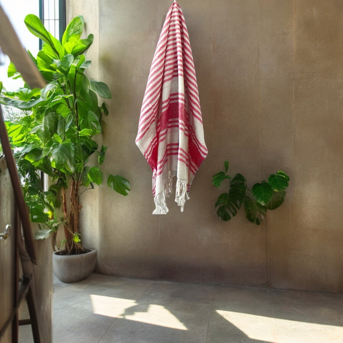 Hammam Striped Cotton Towel - Pink