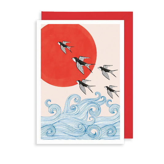 Heliotique | The Art File Swallows & Red Sun Card