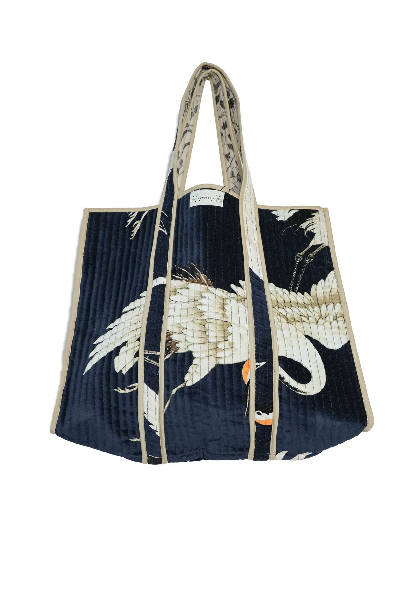 Heliotique | One Hundred Stars Stork Navy Velvet Tote Bag