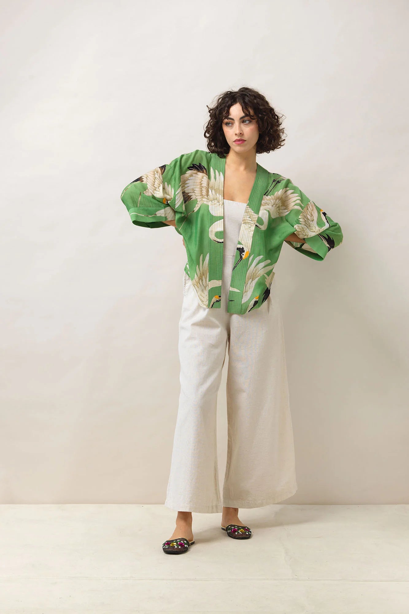 Heliotique Stork Kimono - Pea Green