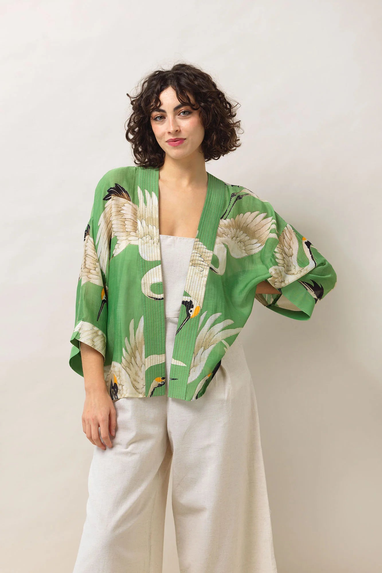 Heliotique Stork Kimono - Pea Green