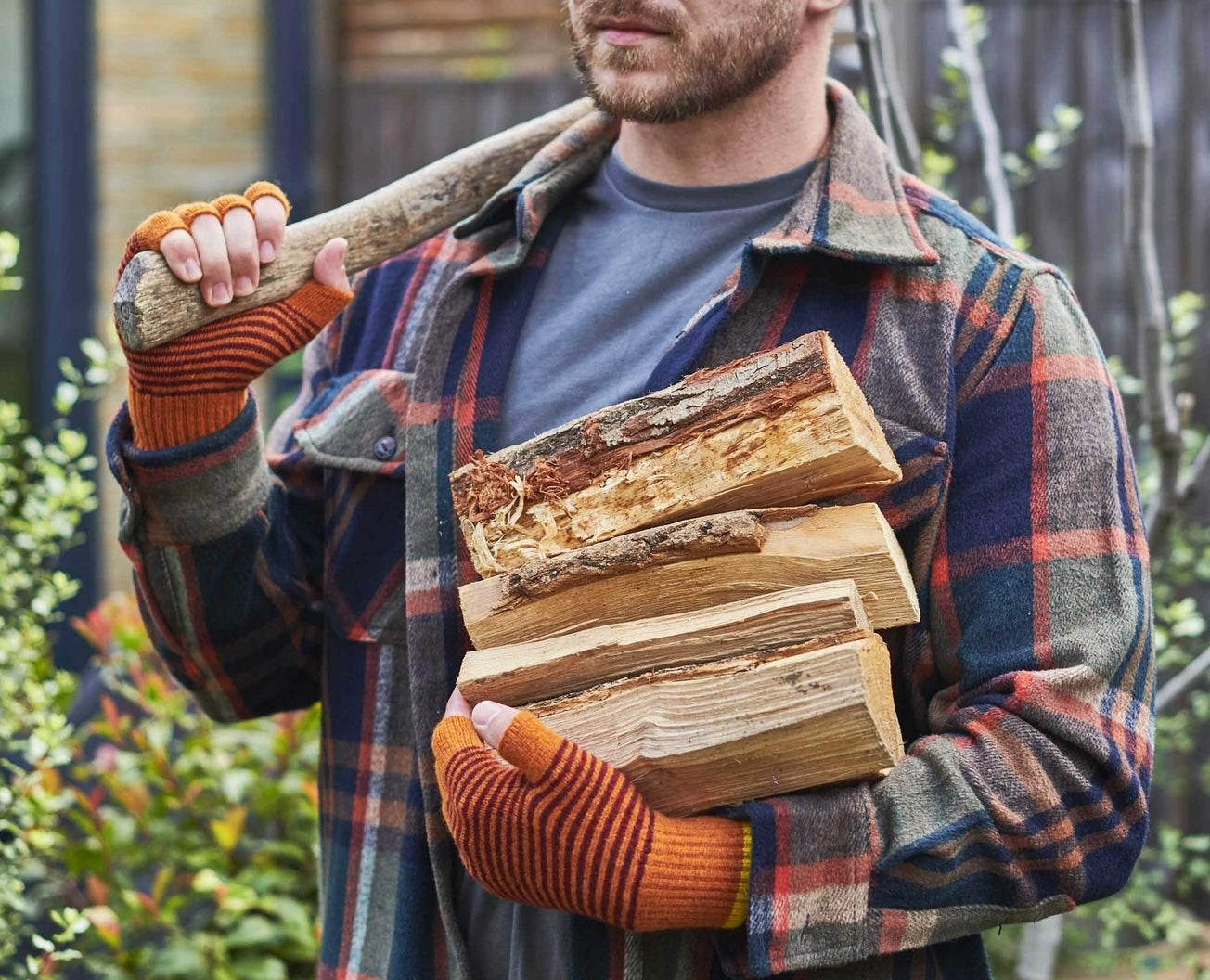 Heliotique | Catherine Tough Unisex Stripe Fingerless Gloves - Rust