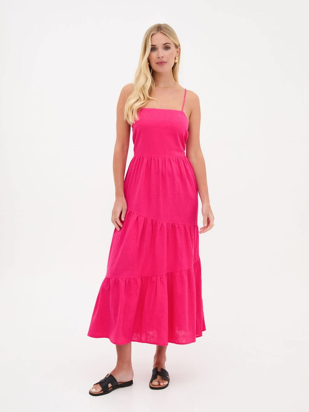 Heliotique | Fika Asymmetric Linen Midi Dress - Pink