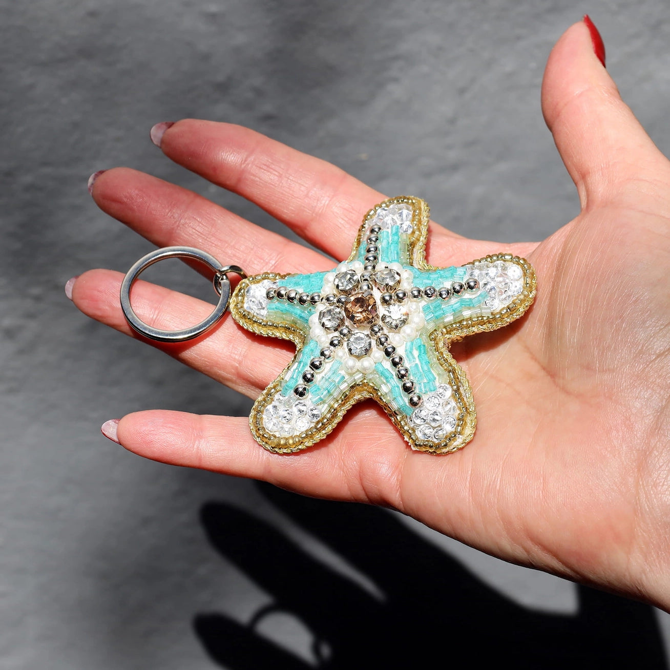 Beaded Starfish Keyring