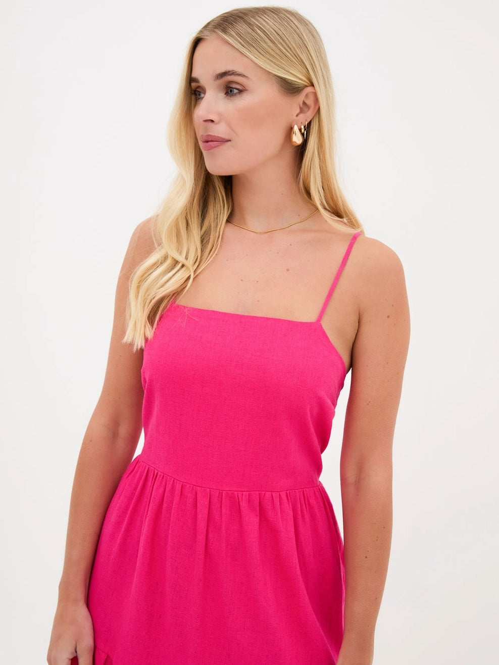 Heliotique | Fika Asymmetric Linen Midi Dress - Pink