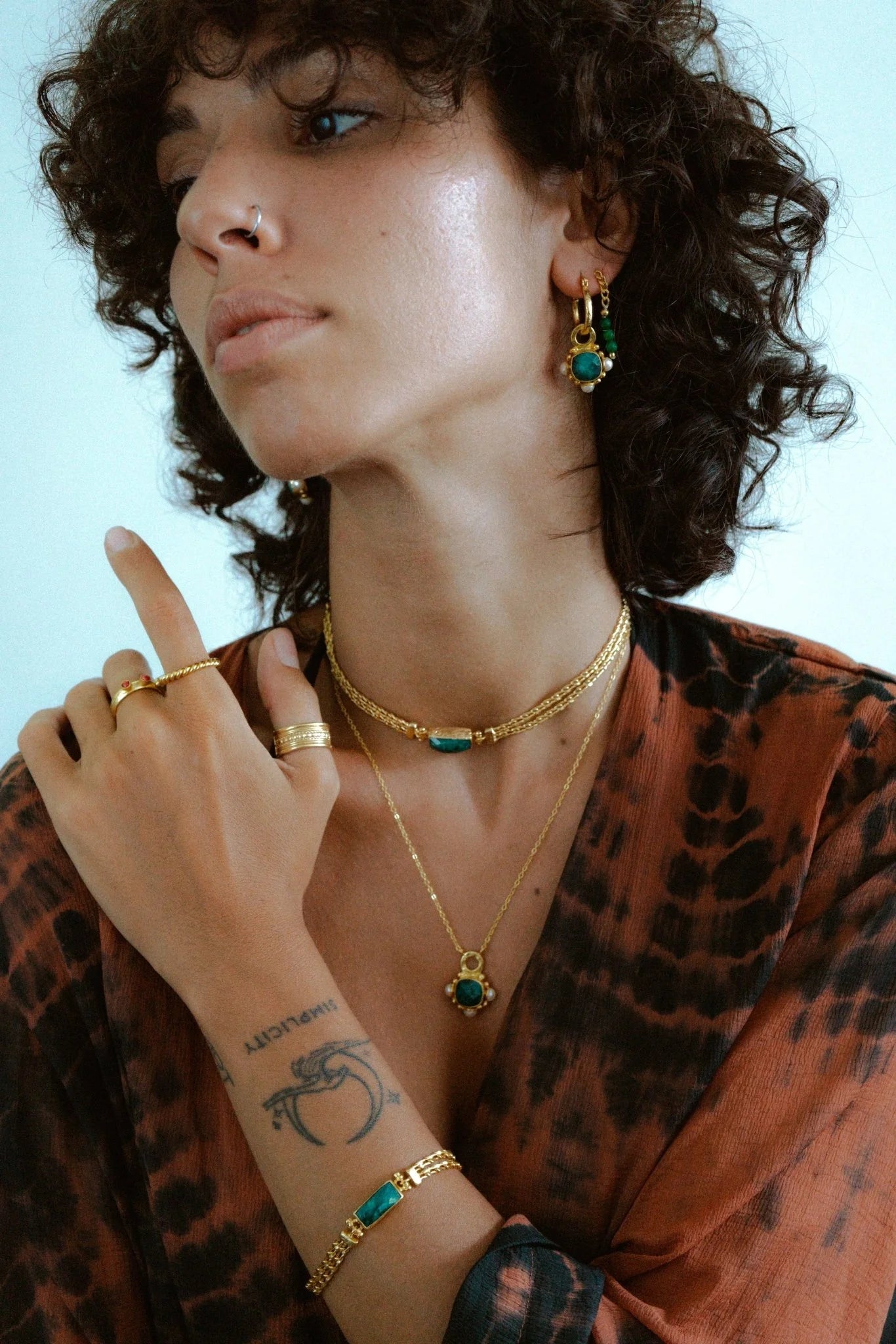Heliotique Esther Emerald & Pearl Hoop Earrings