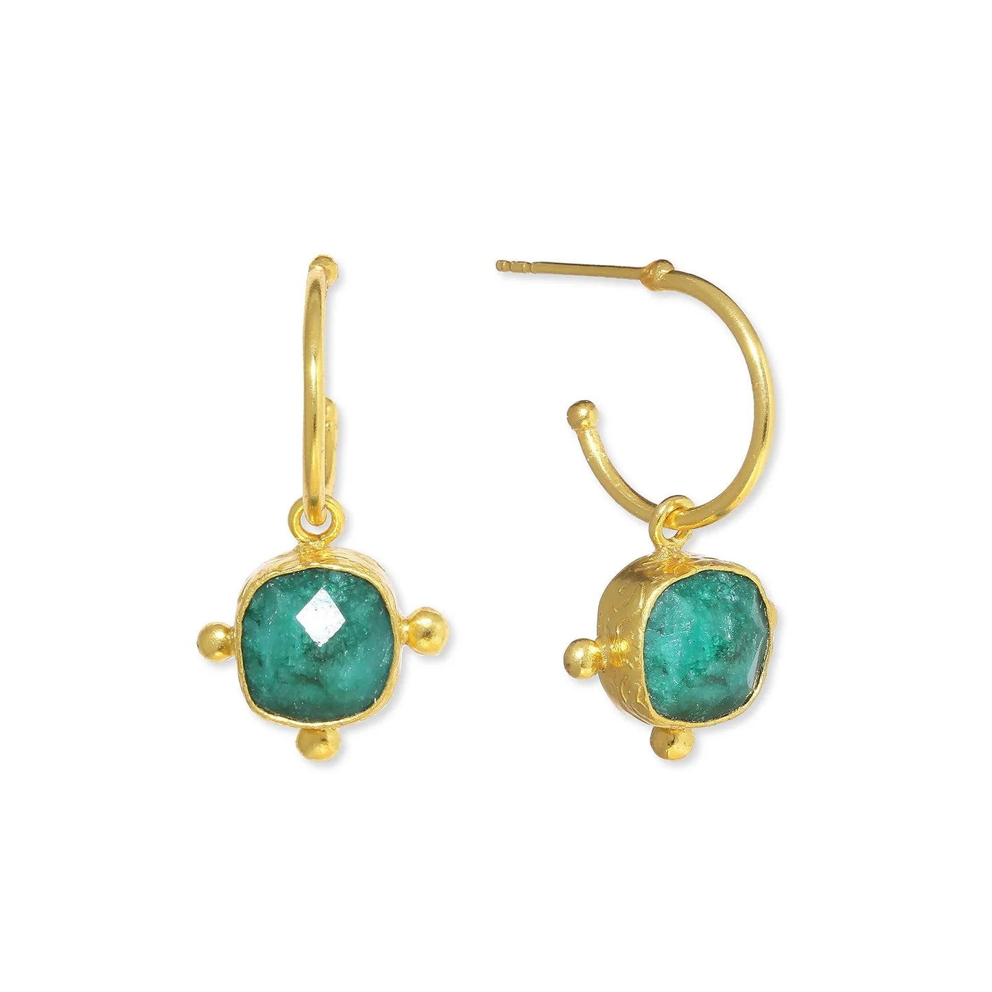 Heliotique Rhea Emerald Drop Hoop Earrings
