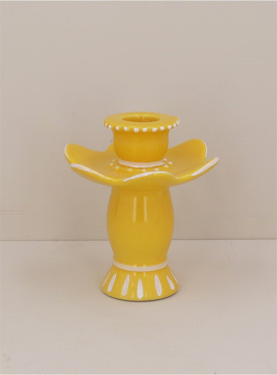Heliotique | Gisela Graham Ceramic Petal Candle Holder - Yellow Fiesta