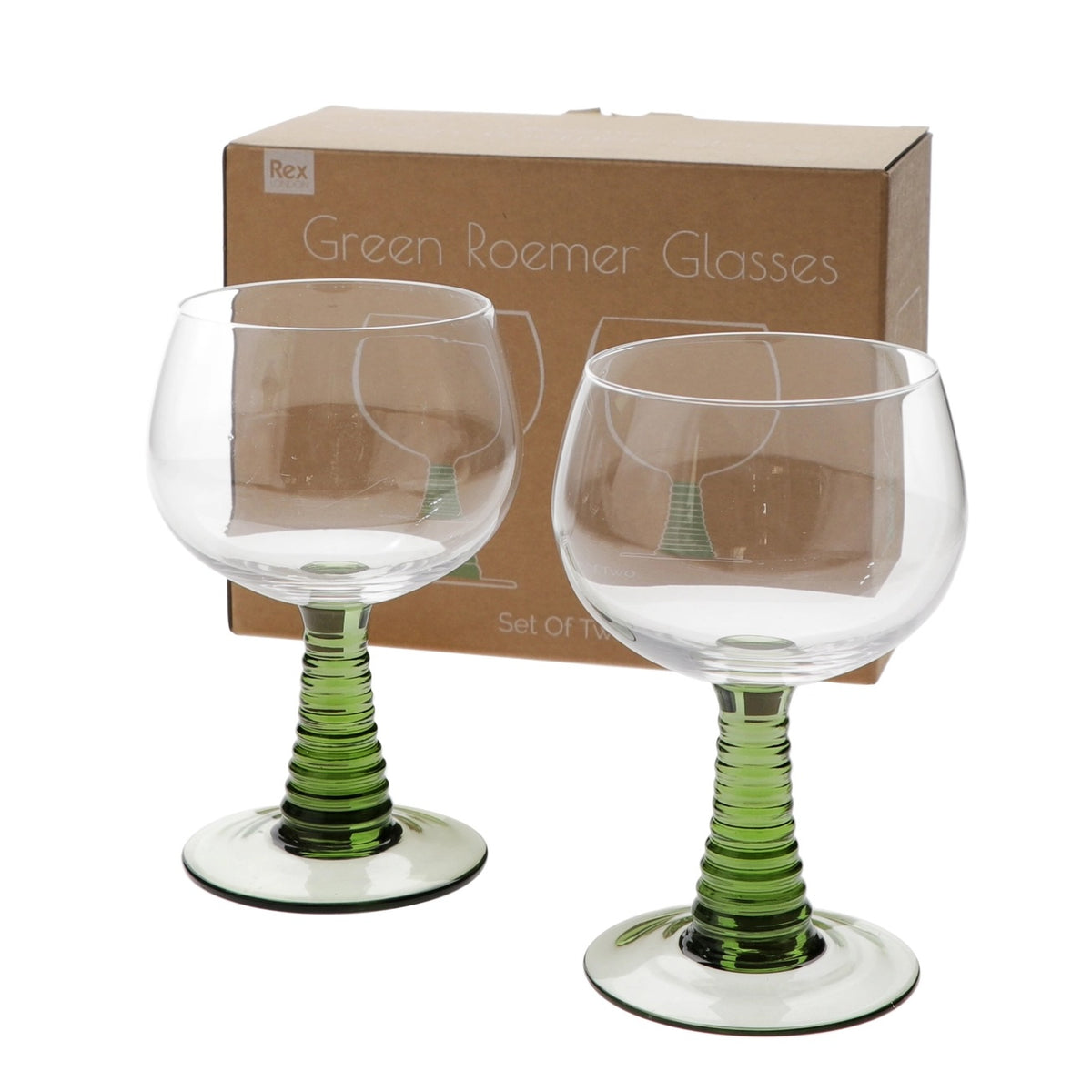 Set of Two Retro Roemer-Style Wine Glasses - Olive