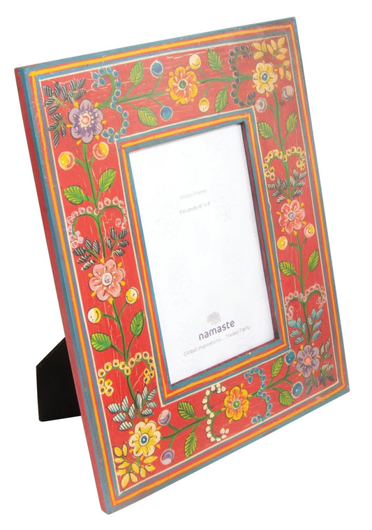 Heliotique | Namaste Floral Hand Painted Photo Frame - Red