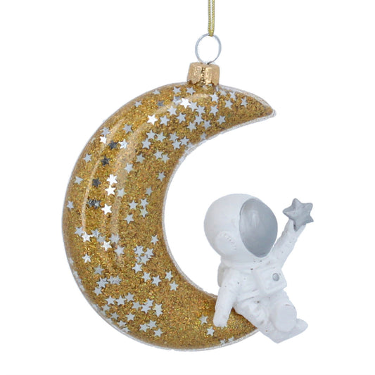 Heliotique | Gisela Graham Moon & Spaceman Glass Decoration