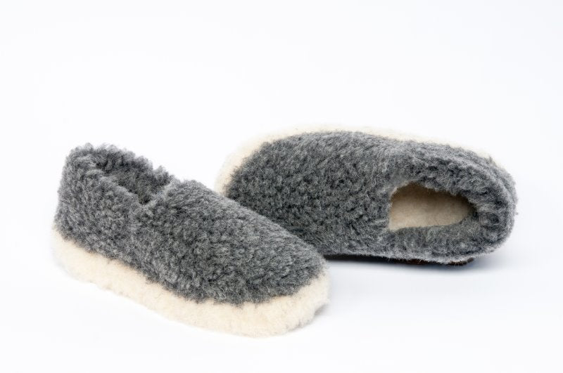 Heliotique | Yoko Wool Siberian Sheep's Wool Slippers in Graphite Grey