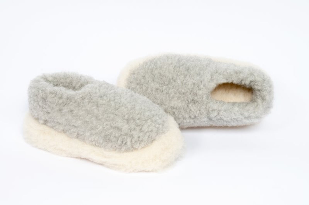 100% Siberian Wool Slippers - Light Grey