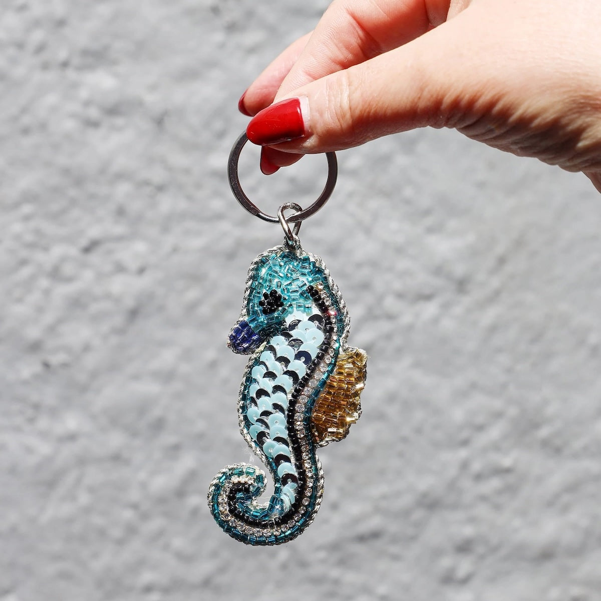 Heliotique Beaded Seahorse Keyring
