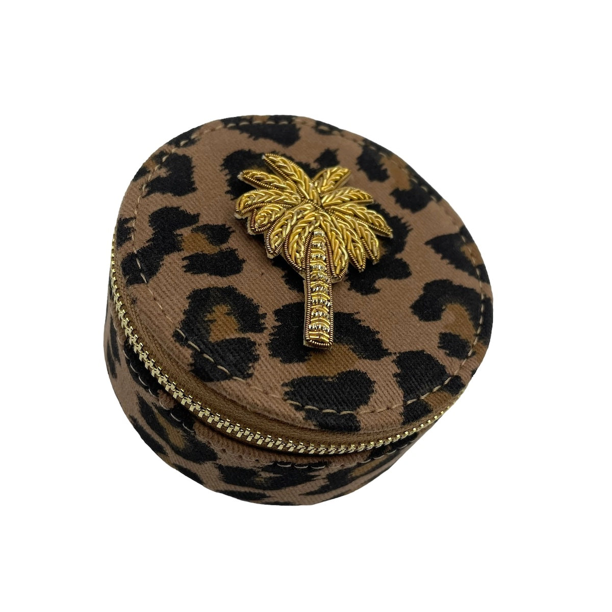 Heliotique | Sixton Leopard Jewellery Travel Pot with Palm Tree Brooch