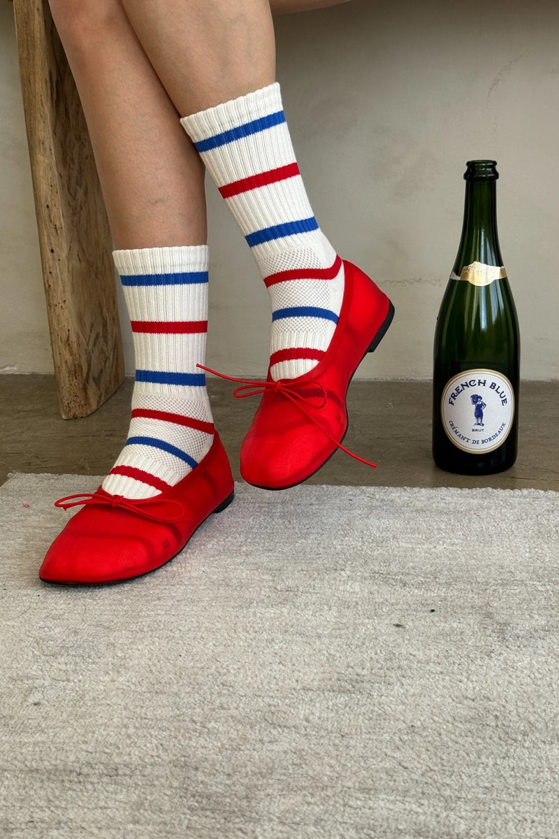 Heliotique | Le Bon Shoppe Striped Boyfriend Socks - Red / Blue Stripe