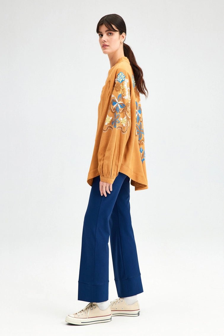 Heliotique | Embroidered Linen Kimono Jacket - Cinnamon