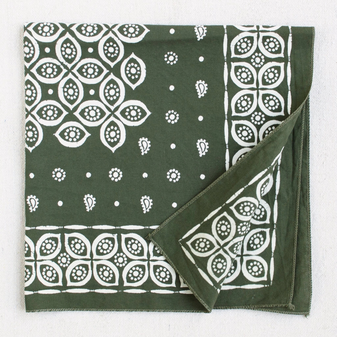 Heliotique Paisley Eye Cotton Bandana - Olive
