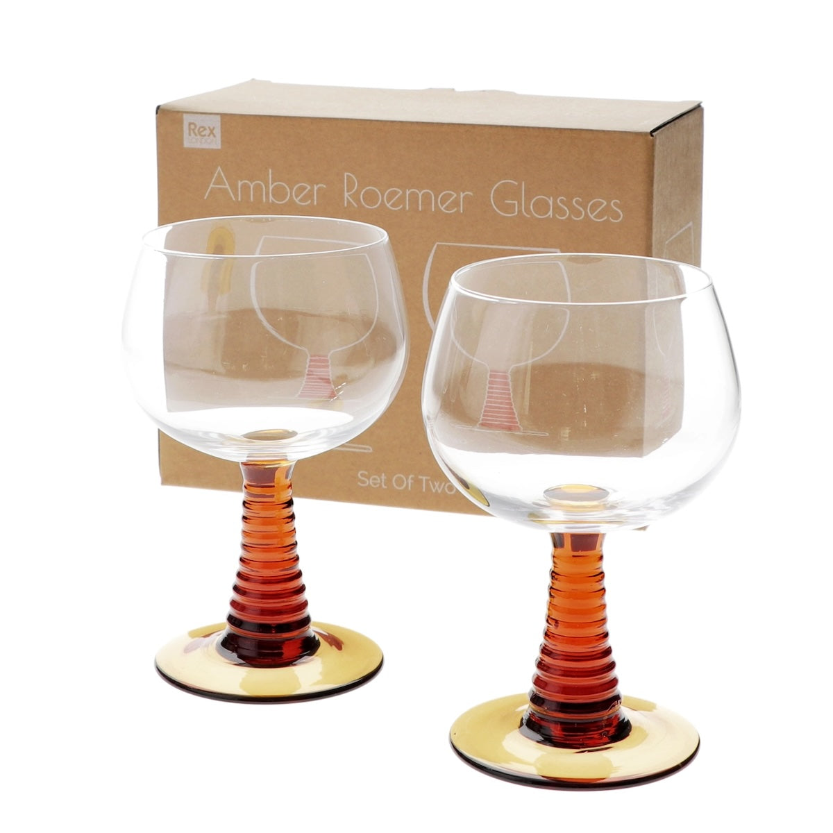 Set of Two Retro Roemer-Style Wine Glasses - Amber